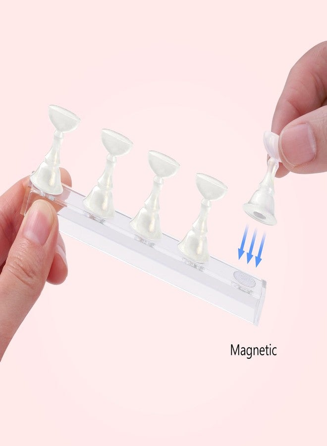 Etercycle Nail Stand Acrylic Nail Art Display Stand Practice Nail Holder for Painting Nails Magnetic Practice Stands with Double-sided Tape For Home DIY Salon Supplies (White with gold) - Image 2